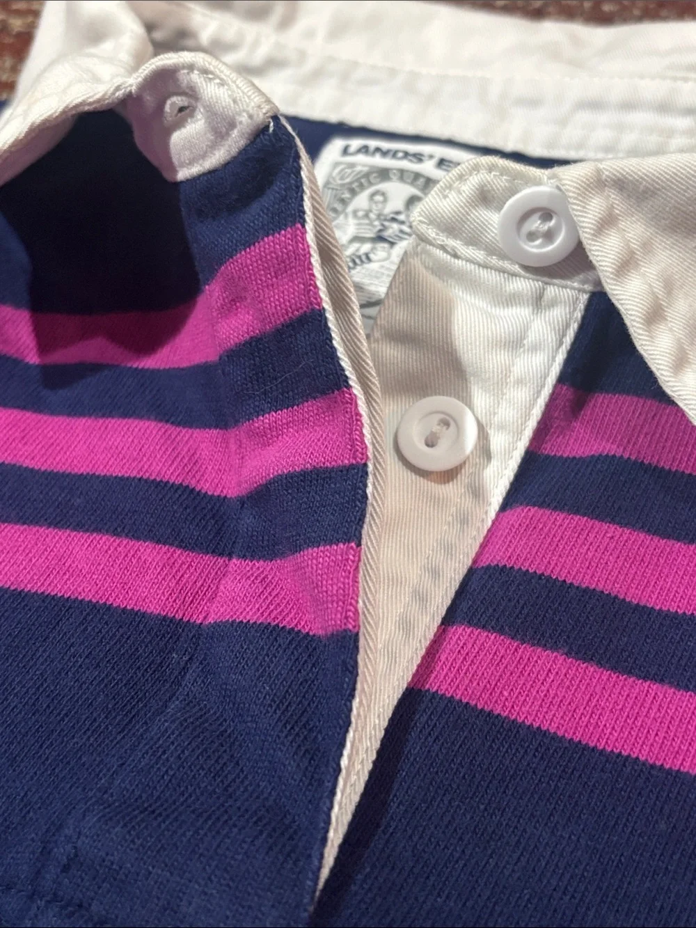Vintage striped rugby shirt heavyweight long sleeve navy/pink preppy casual M